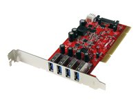 StarTech.com PCI-kortadapter med 4 USB 3.0-portar och SATA/SP4-ström - USB-adapter - PCI-X låg profil - USB 3.0 x 4 - röd - för P/N: HBS304A24A, S3510BMU33, S3510SMU33, UNI251BMU33, USB221SS PCIUSB3S4