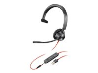 HP Poly Blackwire 3315 - Blackwire 3300 series - headset - på örat - kabelansluten - 3,5 mm kontakt, USB-A - svart 76J12AA