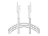 Belkin BoostCharge - USB-kabel - 24 pin USB-C (hane) till 24 pin USB-C (hane) - 2 m - flätad kabel, USB-strömförsörjning (240W) - vit CAB025HQ2MWH