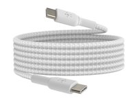 Belkin BoostCharge - USB-kabel - 24 pin USB-C (hane) till 24 pin USB-C (hane) - USB 2.0 - 3 A - 2 m - USB Power Delivery (60W), flätad kabel - vit CAB004BT2MWH