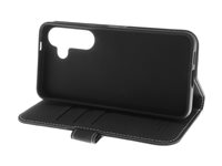 Insmat Exclusive - Vikbart fodral för mobiltelefon - läder, termoplastisk polyuretan (TPU), bomullssömmar, galvaniserad bronsring - svart - för Samsung Galaxy S26+ 650-3390