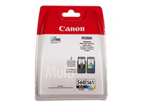 Canon PG-560 / CL-561 Multipack - 2-pack - svart, färg (cyan, magenta, gul) - original - förpackning med stöldmärkning - bläckpatron - för PIXMA TS5350, TS5351, TS5352, TS5353, TS7450, TS7451 3713C005