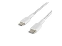 Belkin BoostCharge - USB-kabel - 24 pin USB-C (hane) till 24 pin USB-C (hane) - 1 m - vit CAB004BT1MWH