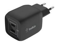 Belkin BoostCharge Pro - Strömadapter - PPS- och GaN-teknik - 45 Watt - 3 A - Fast Charge, PD 3.0 - 2 utdatakontakter (2 x USB-C) - svart WCH011VFBK