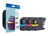 Brother LC123 RainbowPack - 3-pack - Lång livslängd - gul, cyan, magenta - original - blister med akustiskt / elektromagnetiskt alarm - bläckpatron - för Brother DCP-J132, J152, J172, J552, J752, MFC-J245, J470, J650, J6520, J6720, J6920, J870 LC123RBWBPDR