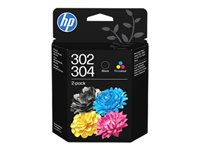 HP 302/304 Combo Pack - 2-pack - svartfärgad, färg (cyan, magenta, gul) - original - blister - bläckpatron - för AMP 130; Deskjet 1110, 21XX, 26XX, 36XX, 37XX; ENVY 45XX, 50XX; Officejet 38XX, 46XX, 52XX B82L1AE#30B