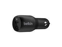 Belkin BoostCharge Dual Charger - Strömadapter för bil - 36 Watt - PD - 2 utdatakontakter (24 pin USB-C) - svart CCB002BTBK